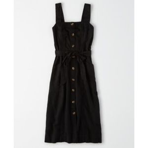American Eagle Black Summer Linen Blend Midi Dress